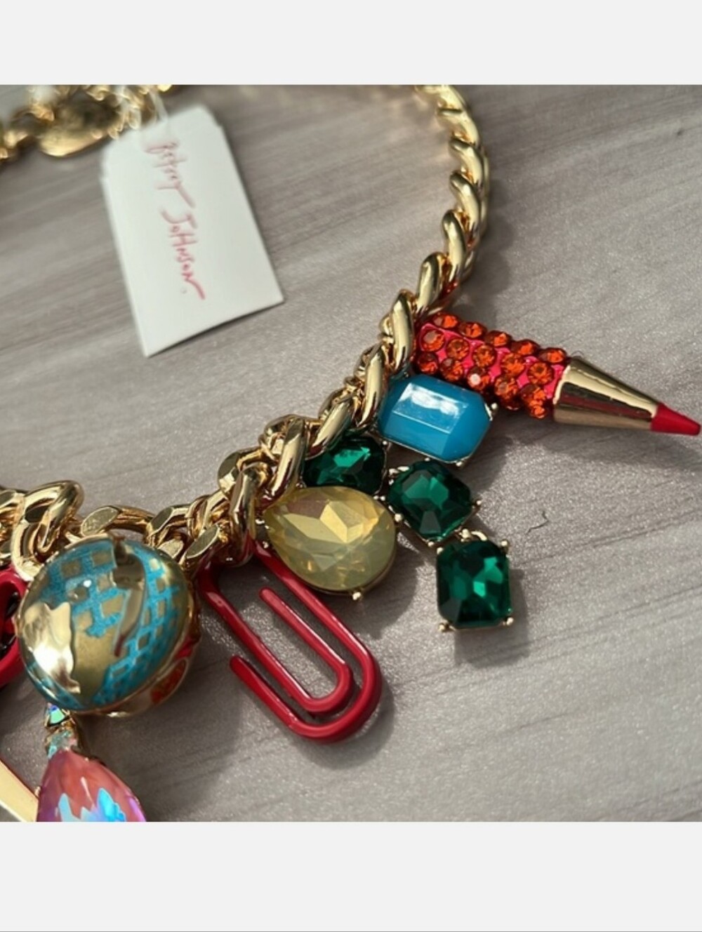 Betsey Johnson Gold Chain Charm Necklace with Multicolor Charms EL Hm - Picture 2 of 4